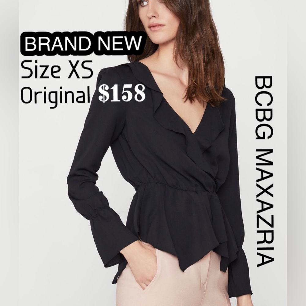 NEW BCBGMAXAZRIA women long sleeve lightweight blouse top, black- size XS